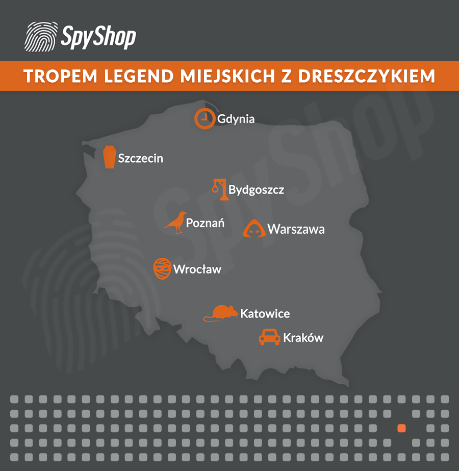 legendy miejskie i sklepy detektywistyczne spyshop naniesione na mapę polski