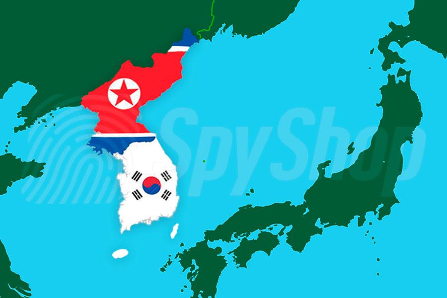 Niebiesko - zielona mapa północnej i południowej korei