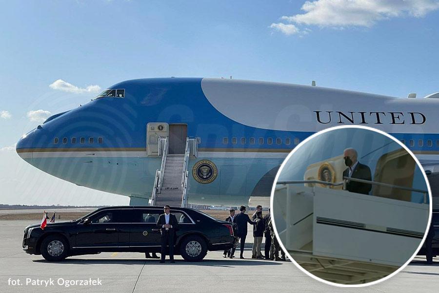 prezydent stanów baiden ląduje na lotnisku w rzeszowie z samolotu air force one
