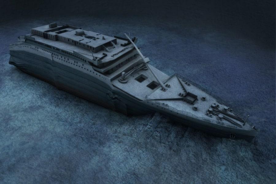Komputerowe odtworzenie wraku statku Titanic.