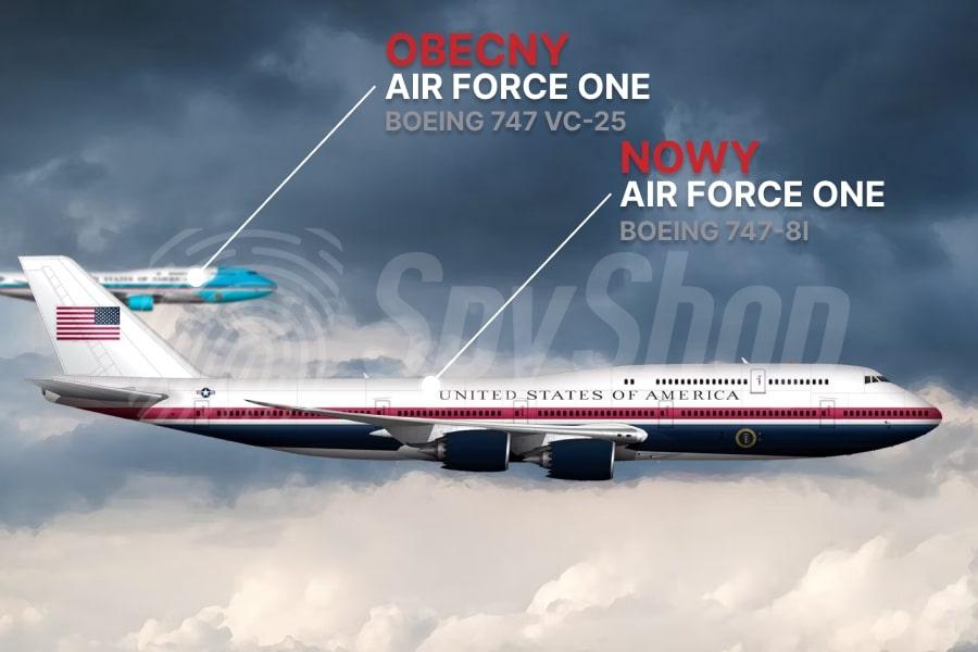 Na pierwszym planie nowy model samolotu Air Force One. W tle obecny samolot prezydenta USA.